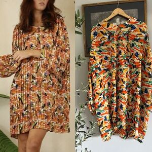 MULLA Print All Pleats Mini Dress Orange Multi sz M
